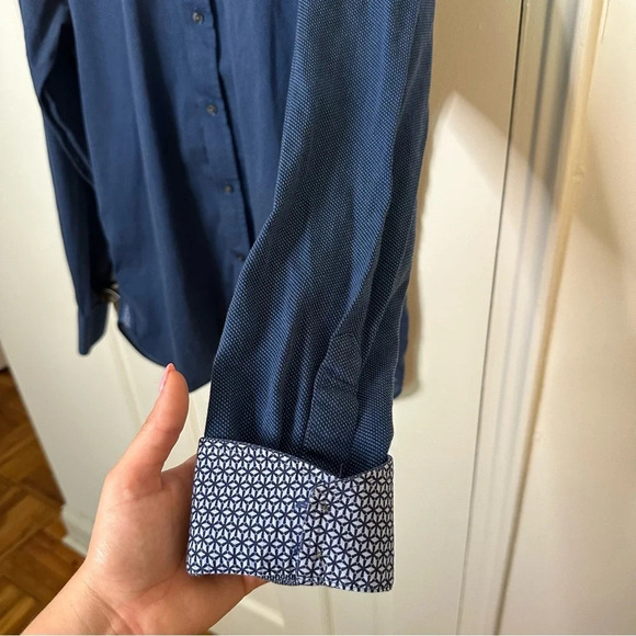 TED BAKER Blue Endurance Button Down Shirt 17 (US 2XL) Geometric Pattern Lining - Picture 7 of 8